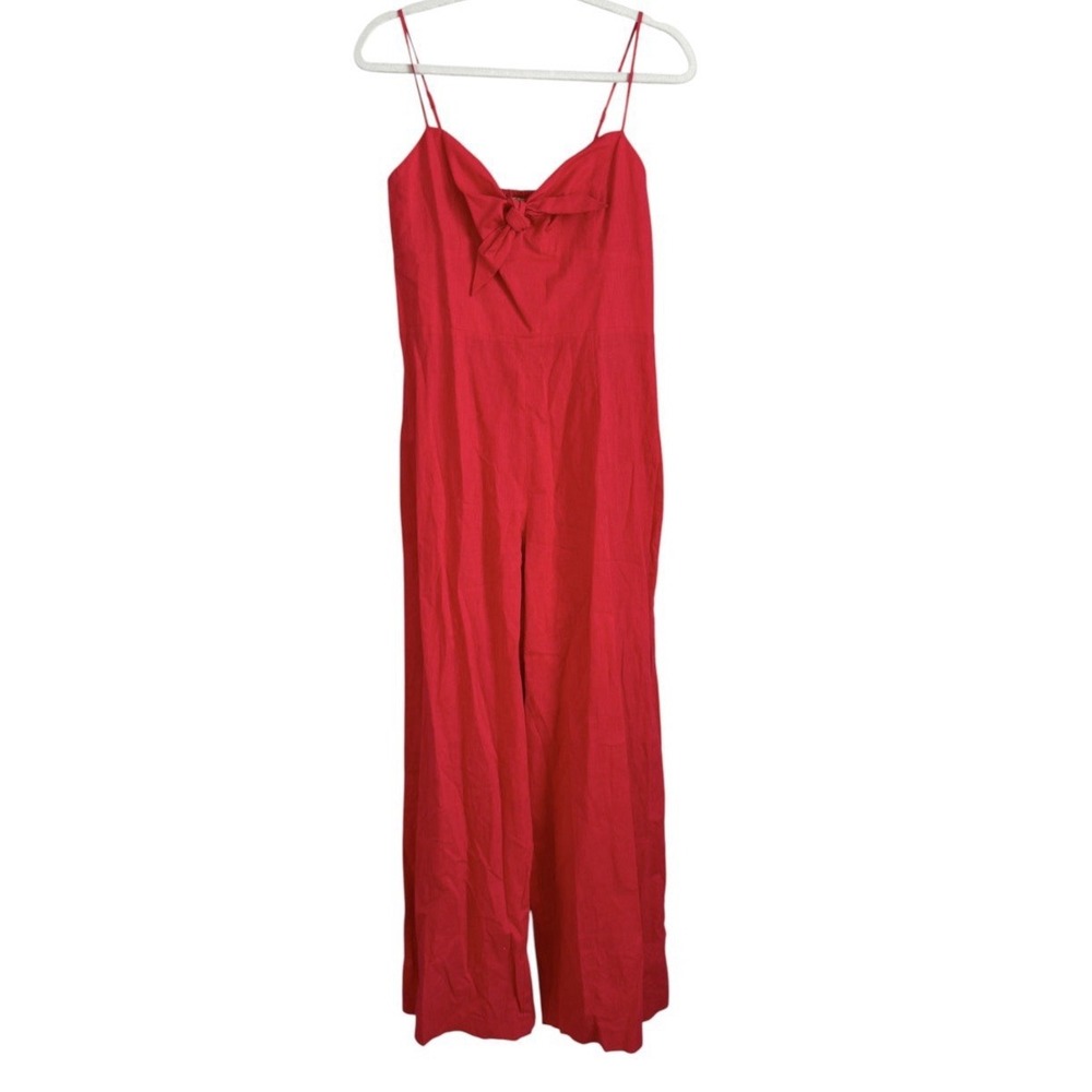 Gianni Bini Red Linen Knot Front Wide Leg Jumpsuit NWT Sz 8 Girl Retro Coquette